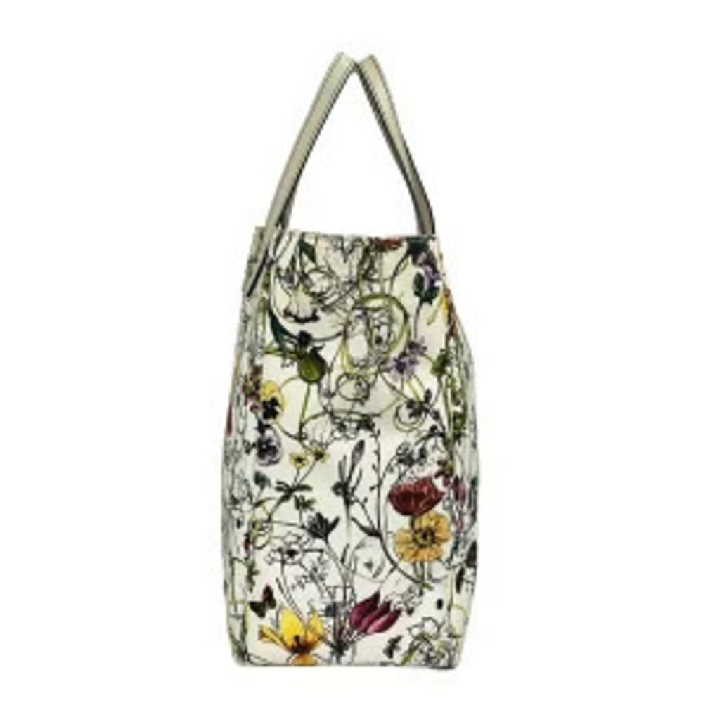 Gucci Flora Flower Tote Bag Ivory White Green Multi Leather